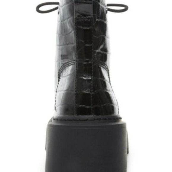 Black Crock Embossed Patent Leather Platform Combat Boots - Picture 8 of 9